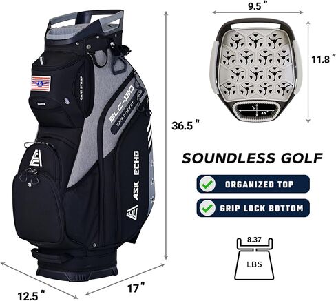 ASK ECHO 2024 SLC-130 Golf Cart Bag with 15 Way Full Length Dividers Top, Premium Quiet Golf Cart Bag with Rain Cover for Men in Kuwait