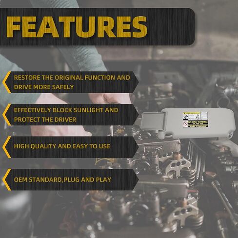 Dasbecan Left Driver Side Sun Visor Compatible with 2013-2018 Toyota Rav4 (4th Gen XA40) Sunvisor (Gray) Replace 74320-42595 74320-42595-B0 74320-42595-C0 in Kuwait