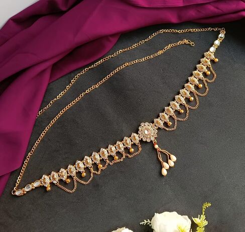 Efulgenz Indian Kamarbandh for Women Bridal Waist Belt Belly Chain Bollywood Multicolor Crystal Faux Kundan Pearl Waist Belt Kamarbandh Dangle Tassel Body Jewelry in Saudi Arabia