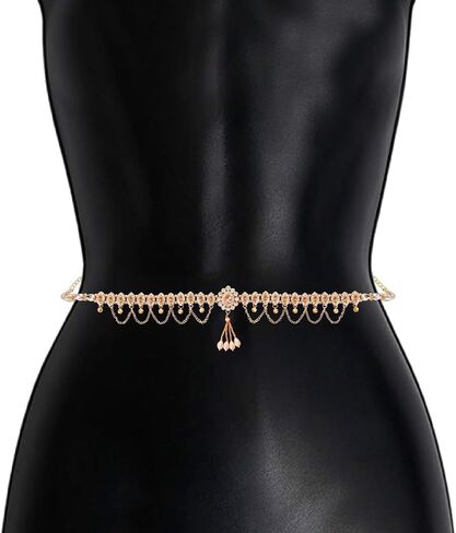 Efulgenz Indian Kamarbandh for Women Bridal Waist Belt Belly Chain Bollywood Multicolor Crystal Faux Kundan Pearl Waist Belt Kamarbandh Dangle Tassel Body Jewelry in Saudi Arabia