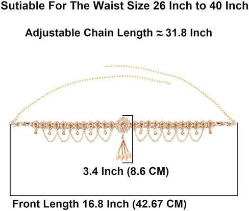 Efulgenz Indian Kamarbandh for Women Bridal Waist Belt Belly Chain Bollywood Multicolor Crystal Faux Kundan Pearl Waist Belt Kamarbandh Dangle Tassel Body Jewelry in Saudi Arabia