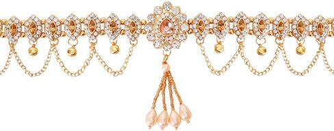 Efulgenz Indian Kamarbandh for Women Bridal Waist Belt Belly Chain Bollywood Multicolor Crystal Faux Kundan Pearl Waist Belt Kamarbandh Dangle Tassel Body Jewelry in Saudi Arabia