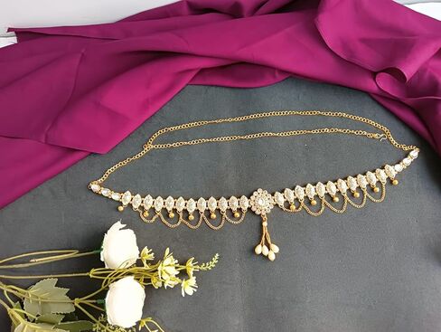 Efulgenz Indian Kamarbandh for Women Bridal Waist Belt Belly Chain Bollywood Multicolor Crystal Faux Kundan Pearl Waist Belt Kamarbandh Dangle Tassel Body Jewelry in Saudi Arabia