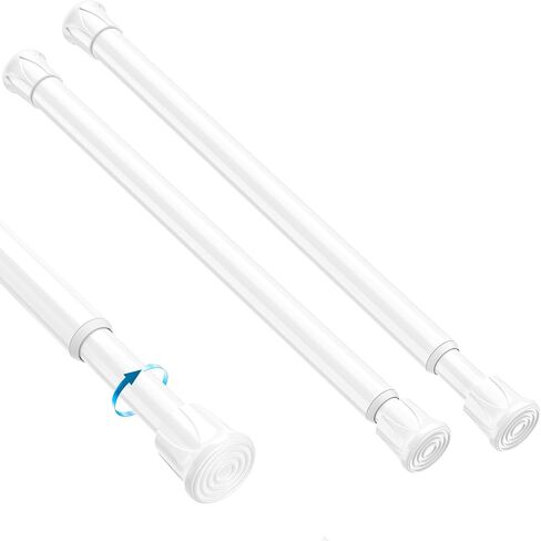 2PCS Small Tension Curtain Rod 12 to 20 Inch,White Short Curtain Rods No Drilling,Loaded Expandable Spring Curtain Rods for Kitchen,Closet,Cupboard,Door,Bookshelf in Kuwait
