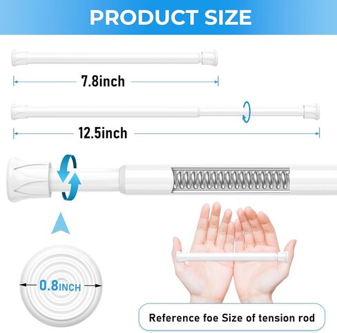2PCS Small Tension Curtain Rod 12 to 20 Inch,White Short Curtain Rods No Drilling,Loaded Expandable Spring Curtain Rods for Kitchen,Closet,Cupboard,Door,Bookshelf in Kuwait