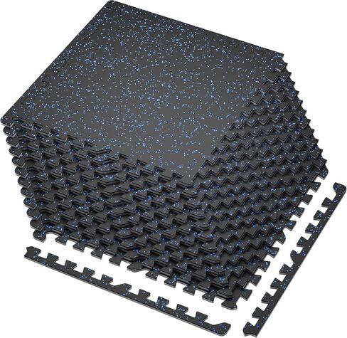SUPERJARE 0.4'' Thick 48 Pcs 192 Sq Ft Rubber Top Exercise Equipment Mats, High Density EVA Foam Mats with Rubber Top, Interlocking Gym Flooring for Home Gym, Protective Workout Mat, Black in Saudi Arabia