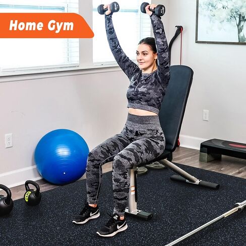 SUPERJARE 0.4'' Thick 48 Pcs 192 Sq Ft Rubber Top Exercise Equipment Mats, High Density EVA Foam Mats with Rubber Top, Interlocking Gym Flooring for Home Gym, Protective Workout Mat, Black in Saudi Arabia