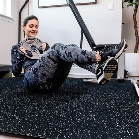 SUPERJARE 0.4'' Thick 48 Pcs 192 Sq Ft Rubber Top Exercise Equipment Mats, High Density EVA Foam Mats with Rubber Top, Interlocking Gym Flooring for Home Gym, Protective Workout Mat, Black in Saudi Arabia