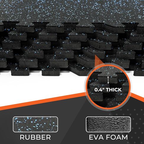 SUPERJARE 0.4'' Thick 48 Pcs 192 Sq Ft Rubber Top Exercise Equipment Mats, High Density EVA Foam Mats with Rubber Top, Interlocking Gym Flooring for Home Gym, Protective Workout Mat, Black in Saudi Arabia