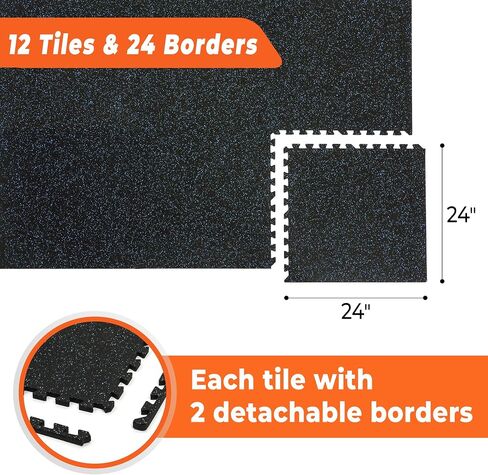 SUPERJARE 0.4'' Thick 48 Pcs 192 Sq Ft Rubber Top Exercise Equipment Mats, High Density EVA Foam Mats with Rubber Top, Interlocking Gym Flooring for Home Gym, Protective Workout Mat, Black in Saudi Arabia