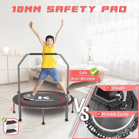 40/48" Low-Impact Rebounder Trampoline for Adults with Bungee, 450/550LBS Quiet Mini Exercise Trampoline with Adjustable U/T-Shaped Foam Handle Bar, Fitness Equipment for Indoor/Gym Workout in Kuwait