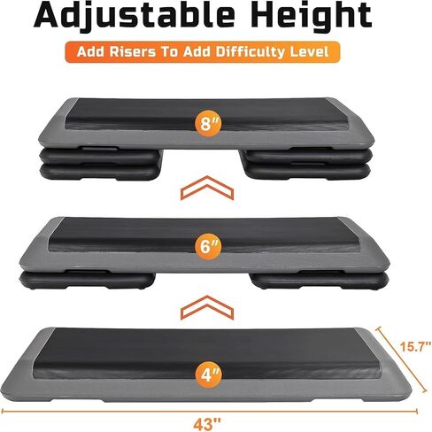 ZENY 43'' Exercise Aerobic Step Platform, Adjustable Fitness Stepper with 4 Stackable Risers, Aerobics Stepper Workout Stepper for Home Gym Cardio Strength & Training in Saudi Arabia