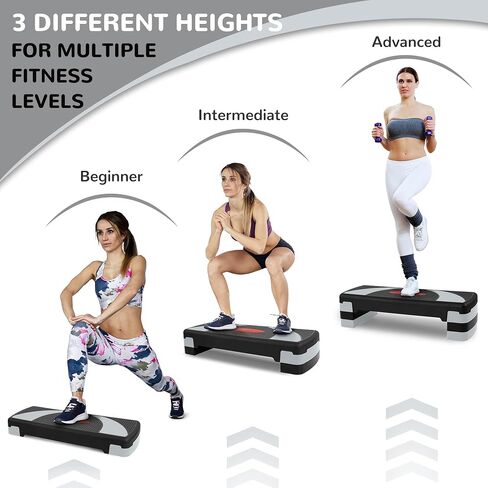 Step Aerobic Platform, 31" Exercise Step with 3 levels Adjustable Height, 4 Stackable Risers, Fitness Training Workout Stepper for Home Gym, Cardio Strength in Saudi Arabia
