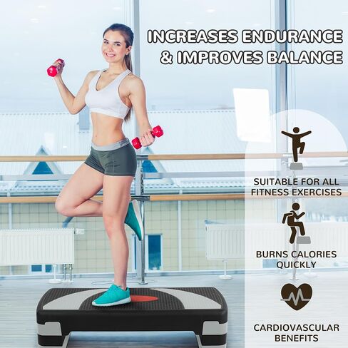 Step Aerobic Platform, 31" Exercise Step with 3 levels Adjustable Height, 4 Stackable Risers, Fitness Training Workout Stepper for Home Gym, Cardio Strength in Saudi Arabia