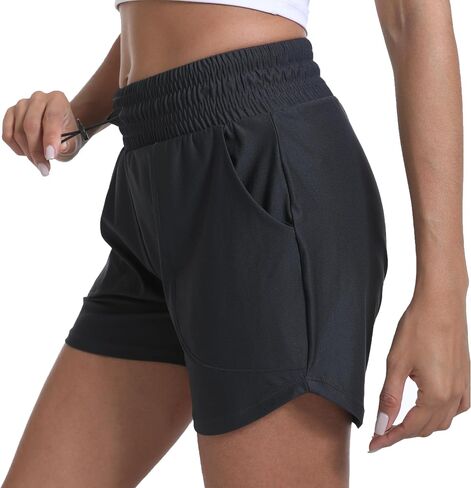 Haowind Workout Shorts for Women with Pockets Mid Waisted Athletic Sport Pants Lightweight Gym Running Shorts with Liner(Hot Pink L) in Saudi Arabia