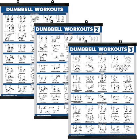 Palace Learning 3 Pack - Dumbbell Workout Posters for Home Gym - Volume 1, 2 & 3 - Exercise Charts (Laminated, 18" x 24") in Saudi Arabia