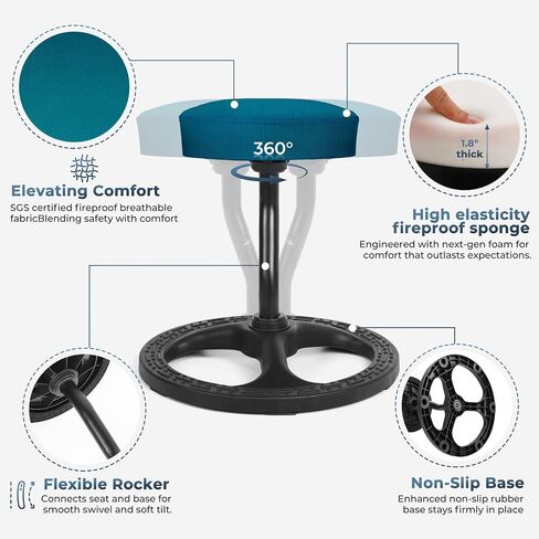 Fitness Seat, ADHD Chair Stool for Stability, Balance, Yoga, Office, School, Wellness, Active Sitting with Non-Slip Base and Washable Seat Cover in Kuwait