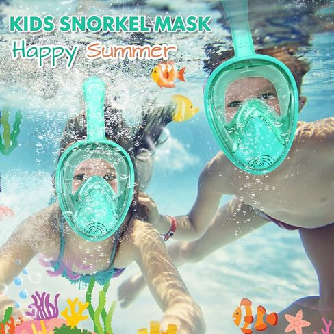 Kids Snorkel Mask Full Face, Snorkeling Gear for Kids 2-14 with Camera Mount, 180 Degree Panoramic View Snorkeling Set Anti-Fog Anti-Leak in Kuwait