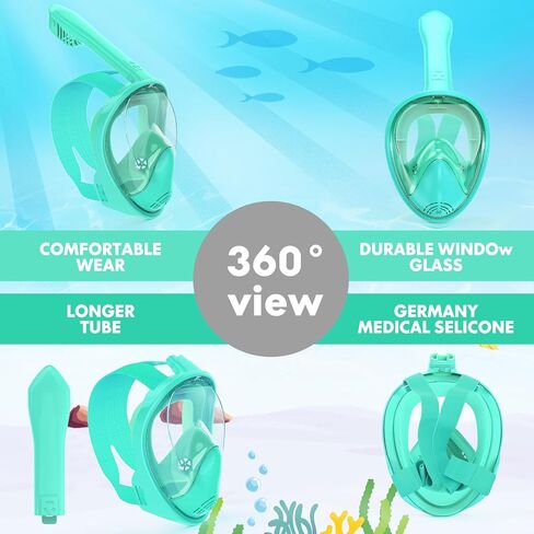 Kids Snorkel Mask Full Face, Snorkeling Gear for Kids 2-14 with Camera Mount, 180 Degree Panoramic View Snorkeling Set Anti-Fog Anti-Leak in Kuwait