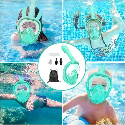 Kids Snorkel Mask Full Face, Snorkeling Gear for Kids 2-14 with Camera Mount, 180 Degree Panoramic View Snorkeling Set Anti-Fog Anti-Leak in Kuwait