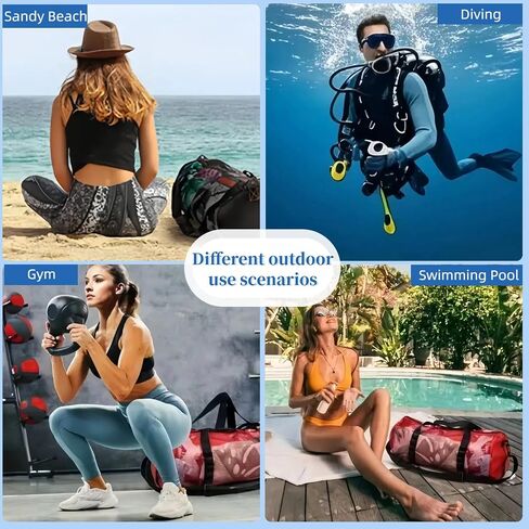 Diving Scuba Surfing Snorkeling Dive Mesh Beach Bag Duffle Bags with Zipper and Adjustable Shoulder Strap for Travel Fitness Camping Swim Gym Gears Balls 23" x 11" in Saudi Arabia