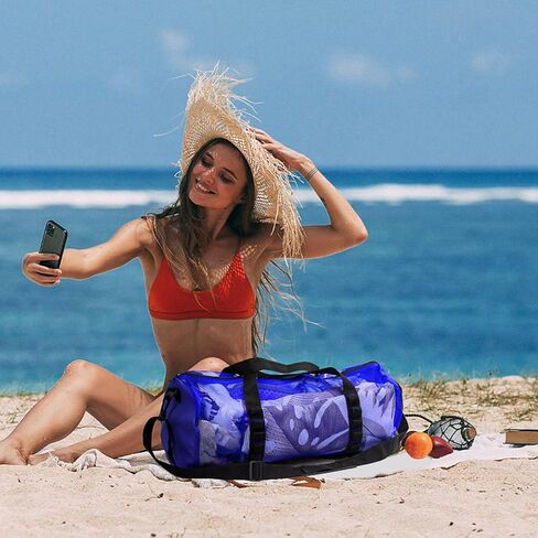 Diving Scuba Surfing Snorkeling Dive Mesh Beach Bag Duffle Bags with Zipper and Adjustable Shoulder Strap for Travel Fitness Camping Swim Gym Gears Balls 23" x 11" in Saudi Arabia