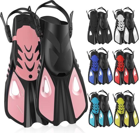 Snorkel Fins, Swim Fins Travel Size Short Adjustable for Snorkeling Diving Adult Men Women Open Heel Swimming Flippers in Saudi Arabia