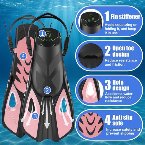 Snorkel Fins, Swim Fins Travel Size Short Adjustable for Snorkeling Diving Adult Men Women Open Heel Swimming Flippers in Saudi Arabia
