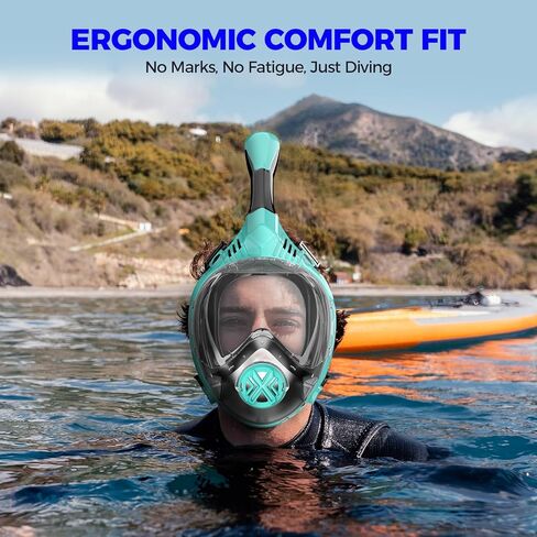 Full Face Snorkel Mask for Adults, Snorkeling Gear for Kids, Anti-Fog & Anti-Leak Design with 180° Panoramic View, Dry Top Breathing System, Ideal for Scuba Diving, Snorkeling in Saudi Arabia