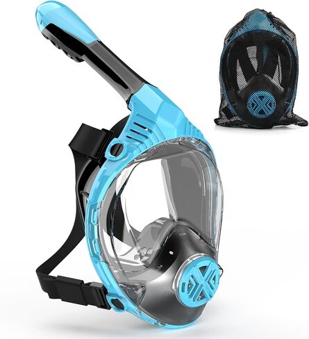 Full Face Snorkel Mask for Adults, Snorkeling Gear for Kids, Anti-Fog & Anti-Leak Design with 180° Panoramic View, Dry Top Breathing System, Ideal for Scuba Diving, Snorkeling in Saudi Arabia