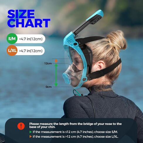 Full Face Snorkel Mask for Adults, Snorkeling Gear for Kids, Anti-Fog & Anti-Leak Design with 180° Panoramic View, Dry Top Breathing System, Ideal for Scuba Diving, Snorkeling in Saudi Arabia