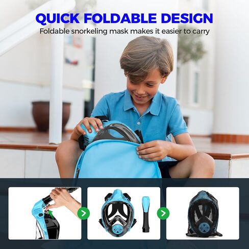 Full Face Snorkel Mask for Adults, Snorkeling Gear for Kids, Anti-Fog & Anti-Leak Design with 180° Panoramic View, Dry Top Breathing System, Ideal for Scuba Diving, Snorkeling in Saudi Arabia
