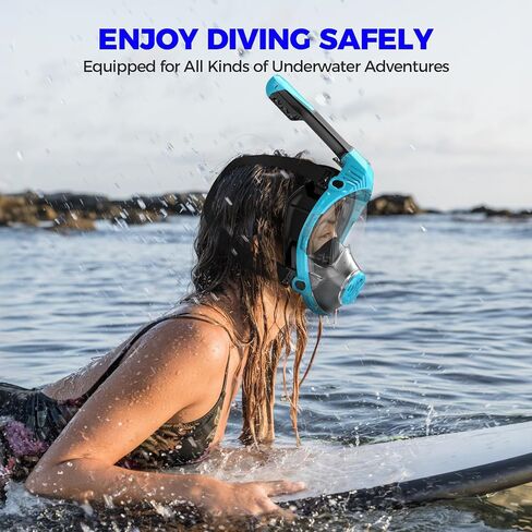 Full Face Snorkel Mask for Adults, Snorkeling Gear for Kids, Anti-Fog & Anti-Leak Design with 180° Panoramic View, Dry Top Breathing System, Ideal for Scuba Diving, Snorkeling in Saudi Arabia