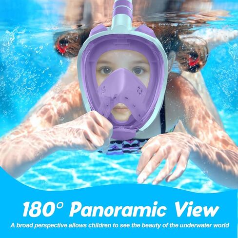 معدات الغوص العظيمة للأطفال ， هدايا مثالية من قناع الأطفال Snorkel ， الوجه الكامل Snorkel Mask Kids مع تركيب الكاميرا ， التنفس الآمن للسفر الساحر in Kuwait