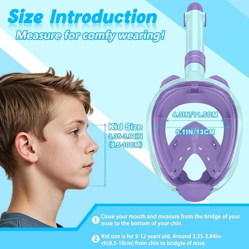 معدات الغوص العظيمة للأطفال ， هدايا مثالية من قناع الأطفال Snorkel ， الوجه الكامل Snorkel Mask Kids مع تركيب الكاميرا ， التنفس الآمن للسفر الساحر in Kuwait