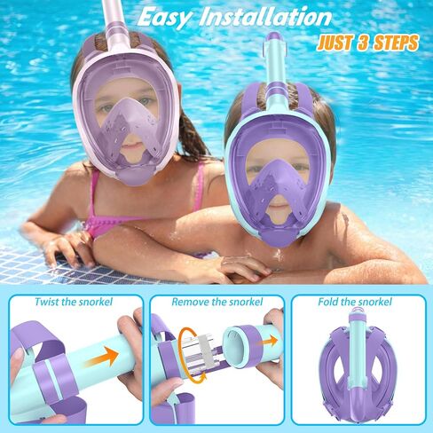 معدات الغوص العظيمة للأطفال ， هدايا مثالية من قناع الأطفال Snorkel ， الوجه الكامل Snorkel Mask Kids مع تركيب الكاميرا ， التنفس الآمن للسفر الساحر in Kuwait