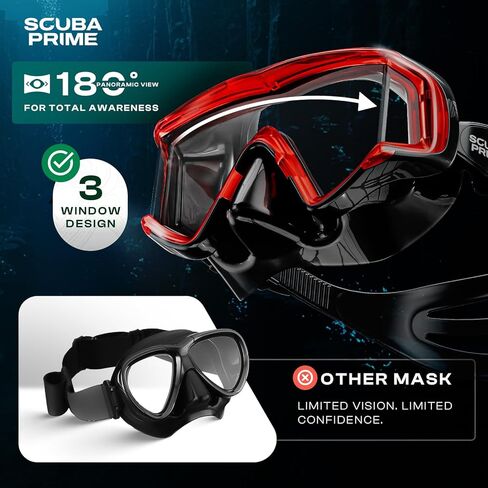 Pano 3 Scuba Diving Mask, Tempered Glass Snorkel Mask Three-Window Scuba Mask No-Leak Dive Mask Silicone Skirt Diving Mask for Snorkeling and Scuba Use in Saudi Arabia