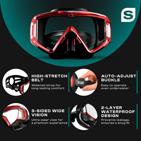 Pano 3 Scuba Diving Mask, Tempered Glass Snorkel Mask Three-Window Scuba Mask No-Leak Dive Mask Silicone Skirt Diving Mask for Snorkeling and Scuba Use in Saudi Arabia