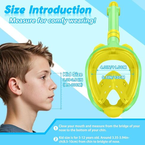 Greatever Snorkeling Gear for Kids，Ideal Gifts of Kids Snorkel Mask，Full Face Snorkel Mask Kids with Camera Mount，Safe Breathing for Enchanting Travel in Saudi Arabia