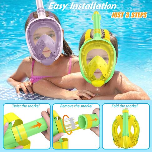 Greatever Snorkeling Gear for Kids，Ideal Gifts of Kids Snorkel Mask，Full Face Snorkel Mask Kids with Camera Mount，Safe Breathing for Enchanting Travel in Saudi Arabia