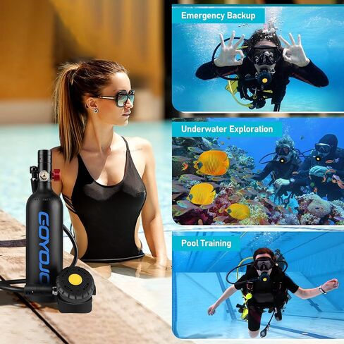 GOYOJO 1L Mini Scuba Tank with Mask – DOT Certified Portable Diving Air Tank, 3000 PSI Max Pressure, Pony Bottle Underwater Breathing Device for Snorkeling & Scuba Diving in Saudi Arabia