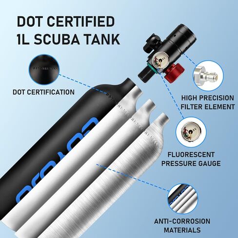 GOYOJO 1L Mini Scuba Tank with Mask – DOT Certified Portable Diving Air Tank, 3000 PSI Max Pressure, Pony Bottle Underwater Breathing Device for Snorkeling & Scuba Diving in Saudi Arabia