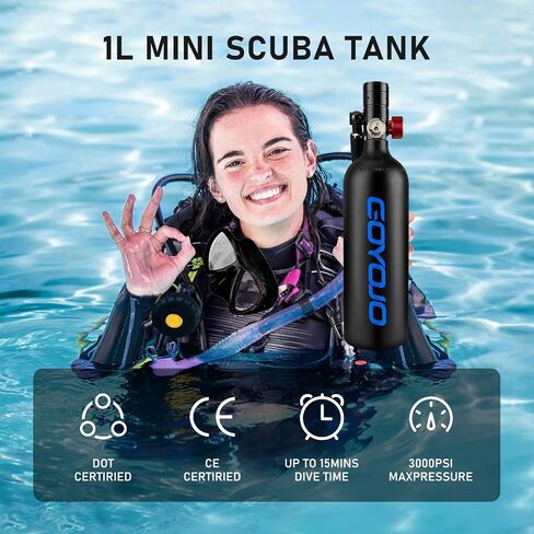 GOYOJO 1L Mini Scuba Tank with Mask – DOT Certified Portable Diving Air Tank, 3000 PSI Max Pressure, Pony Bottle Underwater Breathing Device for Snorkeling & Scuba Diving in Saudi Arabia