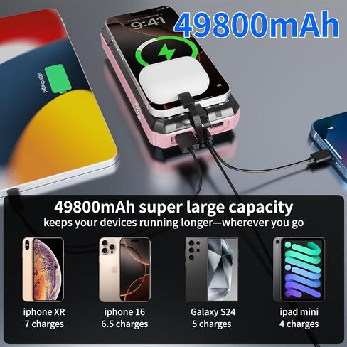 Solar Charger Power Bank 66800mAh Built in Hand Crank and 4 Cables 22.5W Fast Charging PowerBank 6 Outputs & 4 Inputs SOS/Strobe/Strong Camping Flashlights, Compass Solar Portable Charger in Saudi Arabia