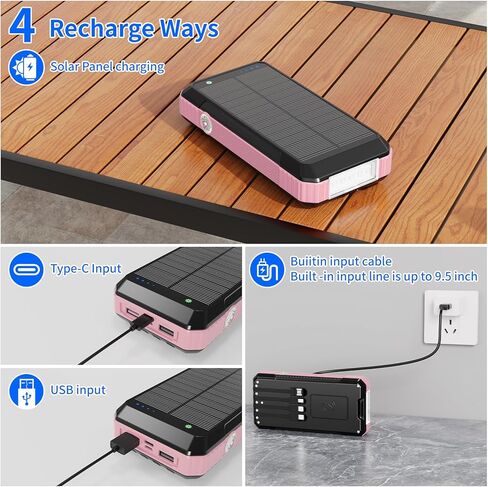Solar Charger Power Bank 66800mAh Built in Hand Crank and 4 Cables 22.5W Fast Charging PowerBank 6 Outputs & 4 Inputs SOS/Strobe/Strong Camping Flashlights, Compass Solar Portable Charger in Saudi Arabia