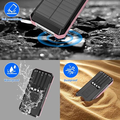 Solar Charger Power Bank 66800mAh Built in Hand Crank and 4 Cables 22.5W Fast Charging PowerBank 6 Outputs & 4 Inputs SOS/Strobe/Strong Camping Flashlights, Compass Solar Portable Charger in Saudi Arabia