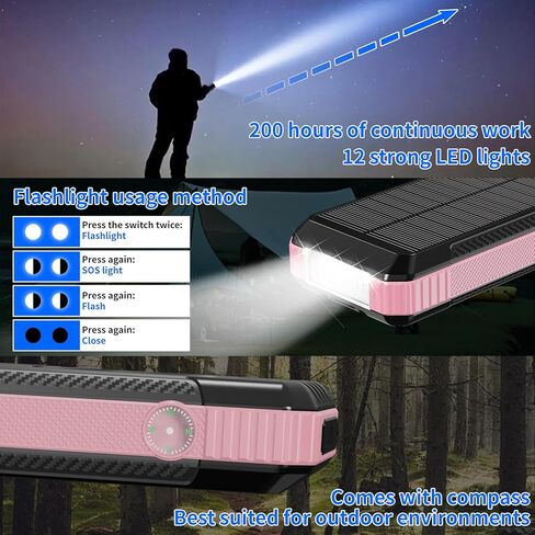 Solar Charger Power Bank 66800mAh Built in Hand Crank and 4 Cables 22.5W Fast Charging PowerBank 6 Outputs & 4 Inputs SOS/Strobe/Strong Camping Flashlights, Compass Solar Portable Charger in Saudi Arabia