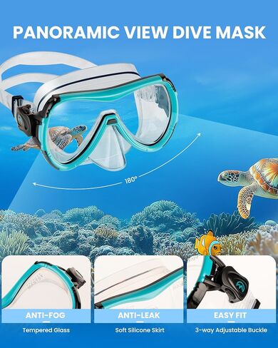OutdoorMaster Mobula Snorkeling Gear for Adults, Diving Mask and Snorkel Set with Tempered Glass Anti-Fog, TOP Dry Snorkel for Diving Snorkeling Swimming in Saudi Arabia
