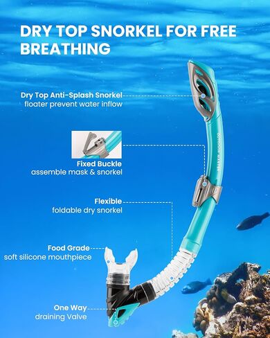 OutdoorMaster Mobula Snorkeling Gear for Adults, Diving Mask and Snorkel Set with Tempered Glass Anti-Fog, TOP Dry Snorkel for Diving Snorkeling Swimming in Saudi Arabia