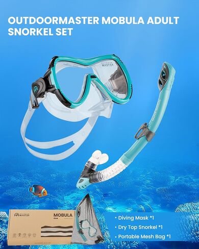 OutdoorMaster Mobula Snorkeling Gear for Adults, Diving Mask and Snorkel Set with Tempered Glass Anti-Fog, TOP Dry Snorkel for Diving Snorkeling Swimming in Saudi Arabia
